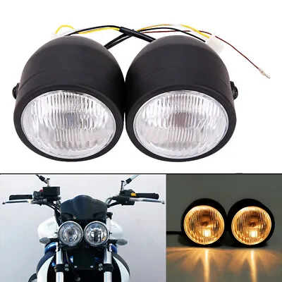 4  Twin Headlight Motorcycle Double Dual Lamp For Sport Street Fighter Universal • $34.73