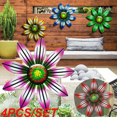 £4.99 • Buy 4X Metal Flower Wall Art Sculpture Outdoor Hanging Ornament Garden Decor Crafts