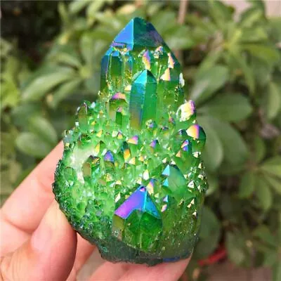 50g Natural Aura Green Titanium Stone Quartz Crystal Cluster Specimens Healing • $6.30