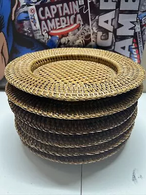 SET OF 6 Vintage Rattan Basket Weave Charger Plates 12” Wicker Placemats • $99.95