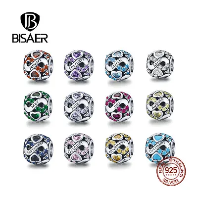 Bisaer Women Authentic 925 Sterling Silver Infinite Love Birthstone Charms Beads • $11.57