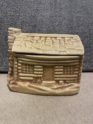 Vintage Ceramic Cream Brown Log Cabin House Cookie Jar • $34.99