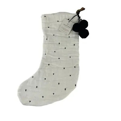 Hearth &Hand Magnolia Holiday Stocking Rustic Star Stitched Poms White Black NEW • $14.99