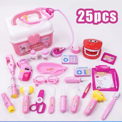25PCS Doctor Nurse Toy Medical Set Kids Role Play Kit Hard Carry Case For 3+  • £23.51