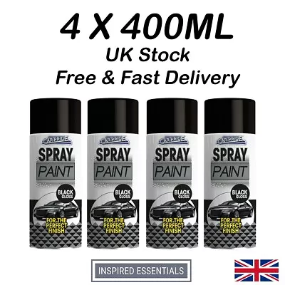 £13.99 • Buy 4 X 400ml Black Gloss Spray Paint Aerosol Can Car Pride Car Van Bike