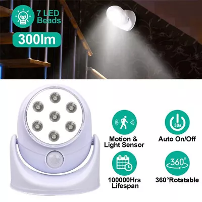 Battery Operated LED Spotlight PIR Motion Sensor Light Wireless Wall Lamp Home • £7.79