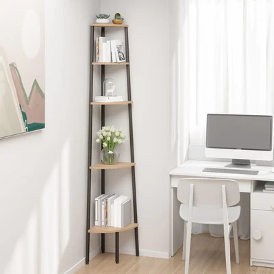 $94.99 • Buy VidaXL 5-Tier Corner Shelf Dark Brown And Black Bookcase Display Shelf Rack