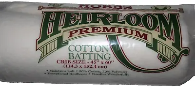 HOBBS HEIRLOOM PREMIUM COTTON BATTING WADDING QUILTING 45” X 60” - CRIB SIZE • £14.49