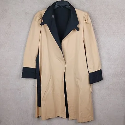 Vintage Saks Fifth Avenue Overcoat Womens 10 Black Beige Reversible Belted Open • $59.99