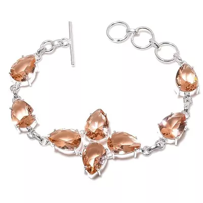 Peach Morganite Gemstone Handmade 925 Sterling Silver Jewelry Bracelet Sz 7-8  • $10.44