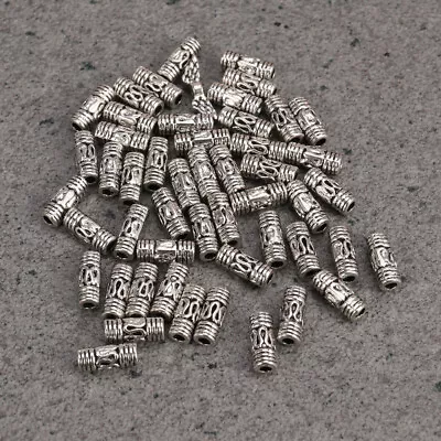  50 Pcs Tibetan Silver Column Tube Spacer Beads Jewelry Making Findings For • $7.45