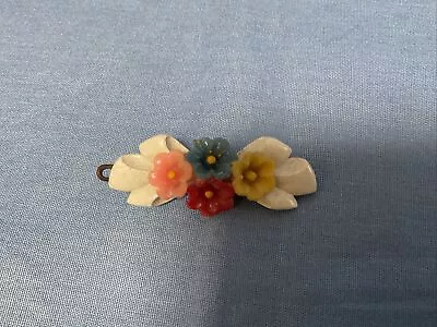 Vtg  Hair Clip Barrett White Bow  Flowers: Old Plastic (709) • $10.90