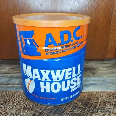 Vintage Maxwell House Tin Coffee Can 48oz Or 3lb Pound Empty With Orange Lid • $14.37