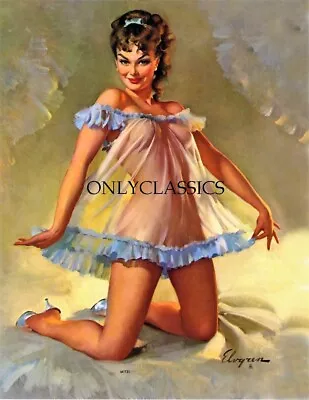 1961 Brown & Bigelow Gil Elvgren Pin-Up Print Mitzi In Bedroom See Thru Attire  • $13.17