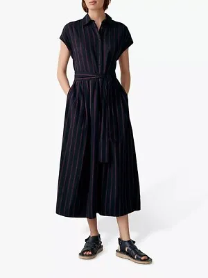 £85 • Buy Toast Stripe Cotton Voile Shirt Dress - Slate/Fuchsia - Size 14 UK Womens