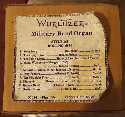 £20 • Buy Wurlitzer 165 Military Band Organ Roll, No6530, Fairground Organ Roll