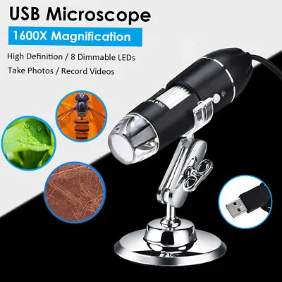 $15.93 • Buy Handheld Digital Microscope 1600X Magnification Camera 8 LEDs W/ Stand H2L1