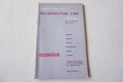 May 1949 Metropolitan Line Passenger Timetable London Transport Harry Beck Map • £19.99
