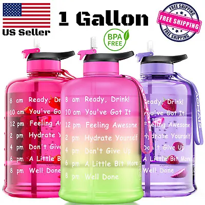 GYM Training 1 Gallon Water Bottle Straw & Motivational Time Marker BPA Free  • $13.99