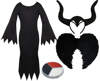 £17.59 • Buy Girls Halloween Costume Evil Queen Fancy Dress Outfit Dark Fairy Maleficent 