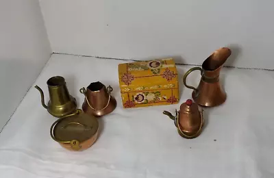 Copper Coffee Pots-Cook Ware+Vintage Wood Art Chest 6 Pc MINIATURE Set WHOLESALE • $10.50