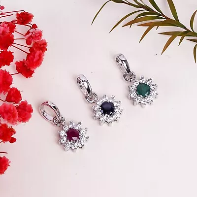 Stylish Natural Stone Sapphire Emerald & Ruby Pendant Solid 925 Silver Jewelry • $26.46