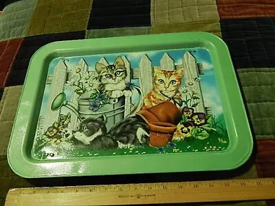 1980's METAL TV TRAY W/ Folding Legs ~ Ross Avidon  Garden Cats  Feline Kittens • $25