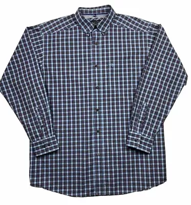 Ariat Pro Series Men's Long Sleeve Blue Plaid Button Down Shirt Size L • $29.99