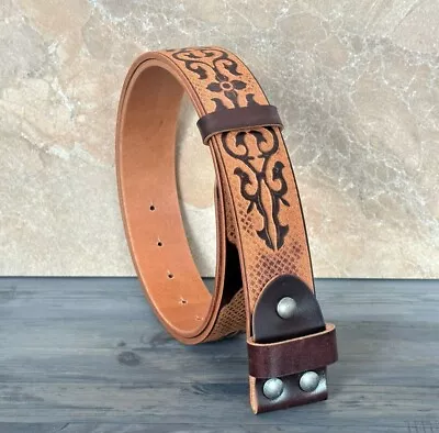 Men's Western Belt Embossed Genuine Leather Without Buckle • $21.59