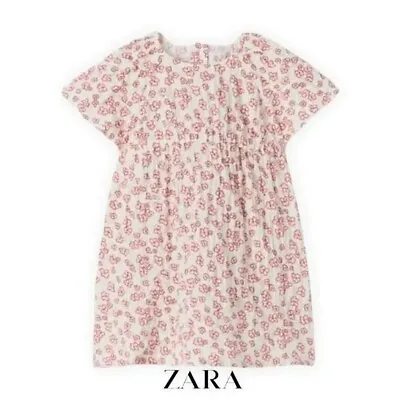 ZARA Kids Ecru & Pink Floral Textured Dress (4-5 Years) • £15