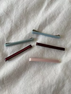 Vintage 1950s Hair Barrettes | Pink Blue Red Plastic | 5 Pack • $30