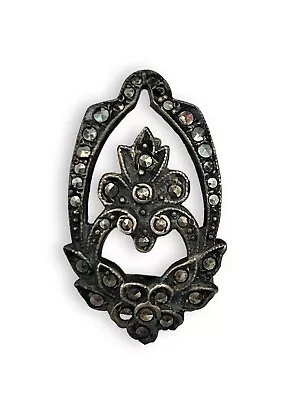 Antique Victorian Sterling Silver Marcasite Fur Scarf Clip Floral Motif Marked • $27.99