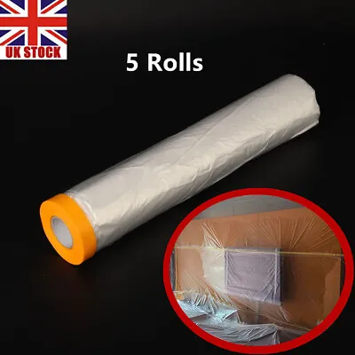 5 Rolls Dust Sheets Roll Plastic Masking Film Rolls Pre-Taped Dust Dust UK • £19.99