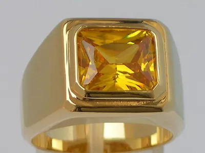 11 X 9 Mm November Yellow Topaz CZ Birthstone Men's Solitaire Ring Size 15 • $30.99