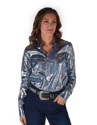 Cowgirl Tuff Western Shirt Womens L/S Iridescent Foil Blue 100833 • $84.99