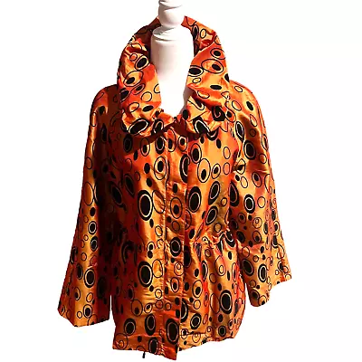 Ubu Shimmery Orange & Black Geometric Swing Jacket EUC Size Large • $34