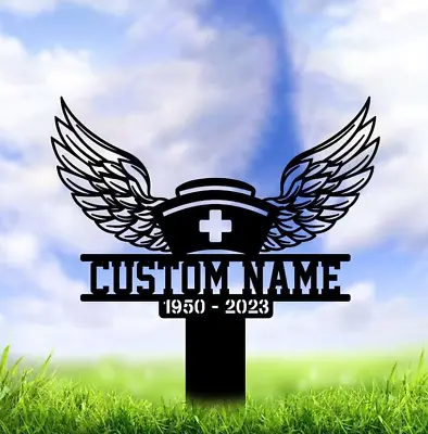 Personalized Nurse With Wings Memorial Sign Yard Stakes Grave Marker Cemetery • $89.84