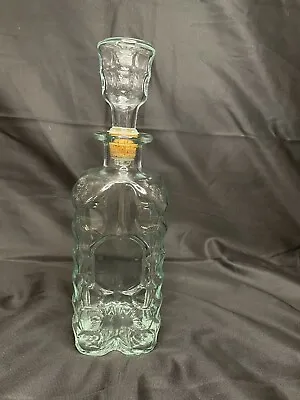 Vintage Glass Liquor Whiskey Decanter Thumbprint Design Cork Stopper Barware 11” • $16