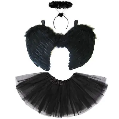 £14.95 • Buy Black Angel Wings, Halo & Tutu Dark Fallen Angel Halloween Fancy Dress Costume