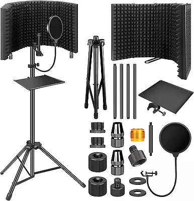 Microphone Isolation Shield With Pop Filter & Tripod Stand Foldable Mic Shield • $64.91