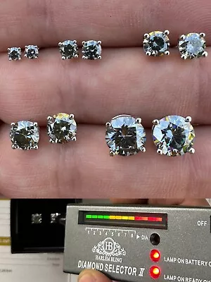 Real Blue Gray Moissanite Screwback Stud Earrings 925 Silver 3-8mm Iced Tester ✅ • $41.27