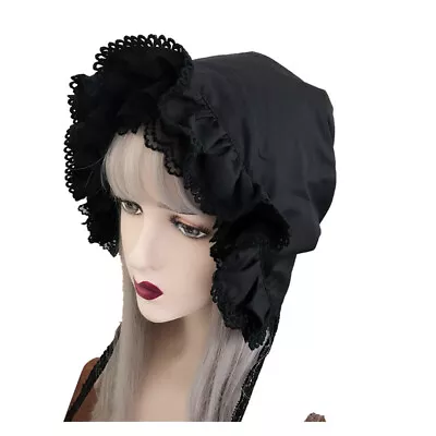 Lolita Lady's Cap Maid Bonnet Cap Halloween Two Layers Black Hat Victorian Cap • $20.99