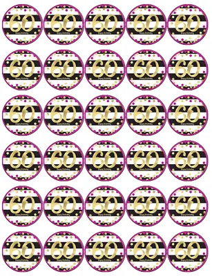 60th Birthday Girl Pink & Gold Edible Cupcake Toppers Wafer Paper Fairy Toppers • £2.70