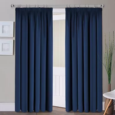 Thermal Blackout Curtains Pair Of Pencil Pleat Ready Made Curtain Panel Tie Back • £34.99