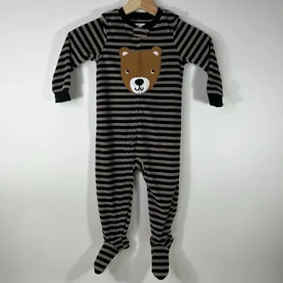 Carters Footed Pajamas Black Striped Bear Boy's 2T • $11.99