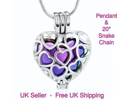 HEART LOCKET PENDANT Necklace KEEPSAKE Silver Rainbow Cremation URN For Ashes • £15.95