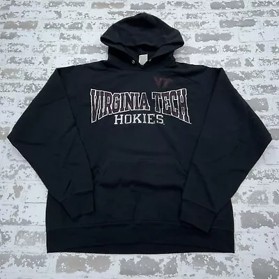 Virginia Tech Hokies Hoodie Men Large Black Maroon Sweatshirt Sweater VTG Y2K * • $17.91