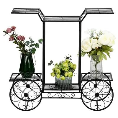 $30.99 • Buy Black Metal 6-Tier Garden Cart In/Outdoor Planter Stand Flower Pot Display Rack