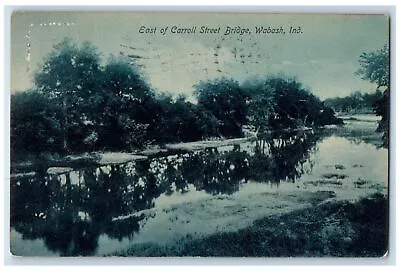 1908 East Carroll Street Bridge Reflection Lake Pond Wabash Indiana IN Postcard • $14.98