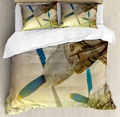 Vintage Airplane Duvet Cover Set With Pillow Shams Old Aircraft Print • $69.99